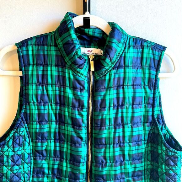 Vineyard Vines Navy and Kelly Green Puffer Vest M Front Pockets Gold Zipper - Picture 2 of 5